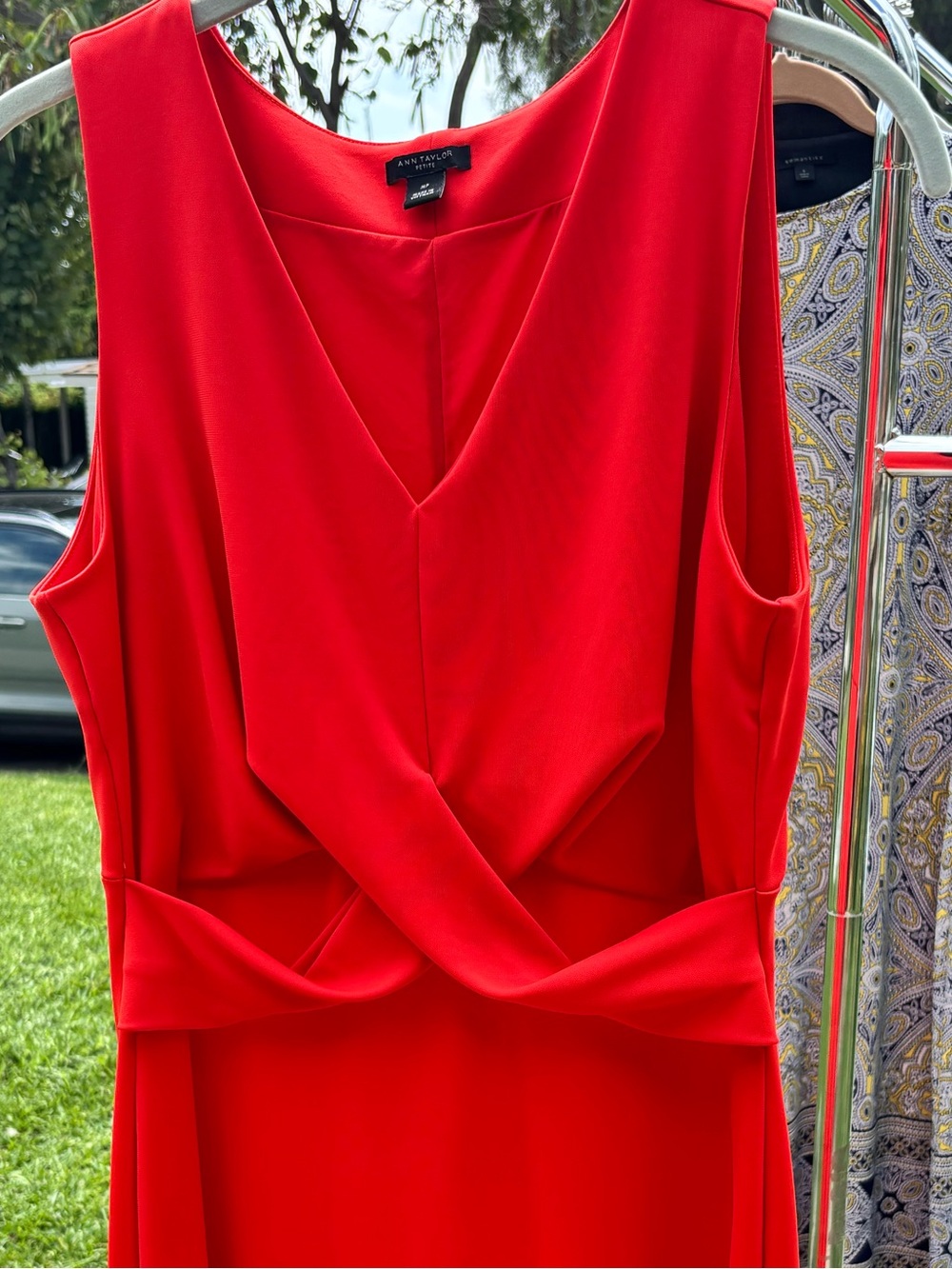 Ann Taylor Red Twist-Front Midi Sheath Dress